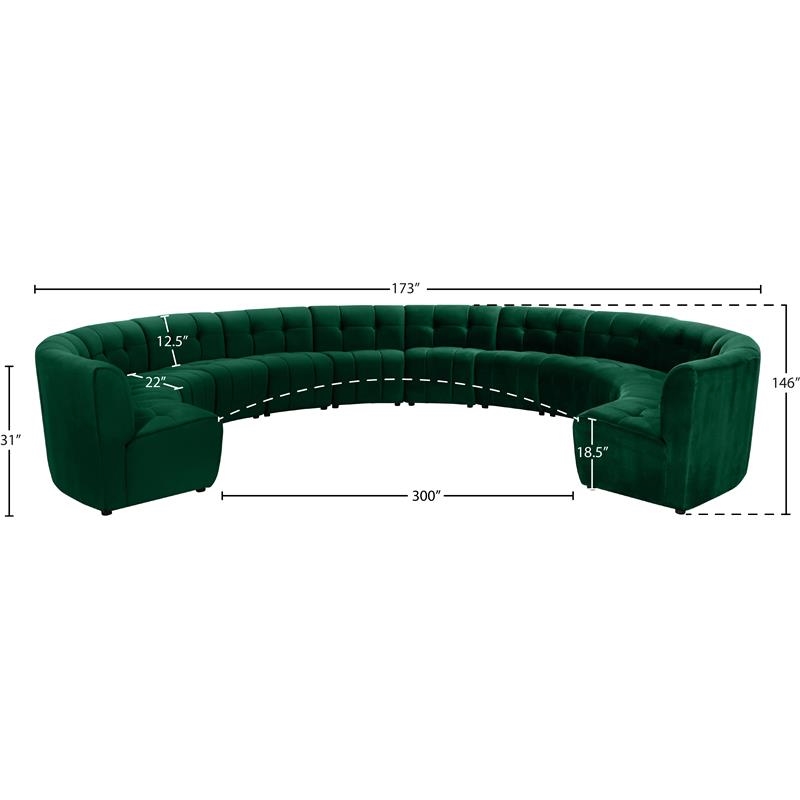 Maklaine 12-Piece Modular Contemporary Velvet Sectional Sofa in Green