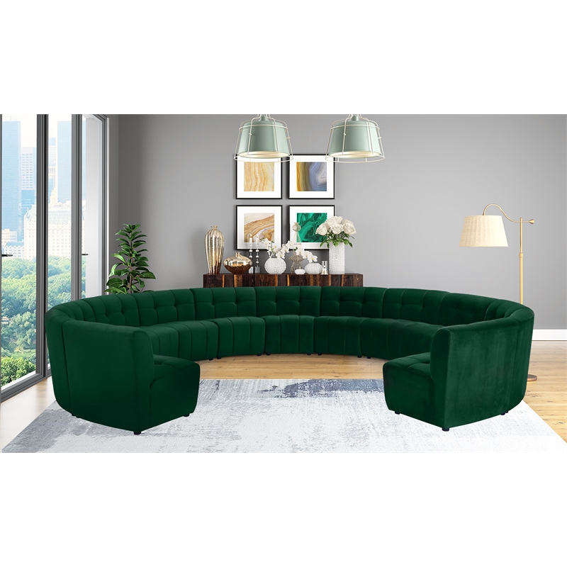 Maklaine 13-Piece Modular Contemporary Velvet Sectional Sofa in Green