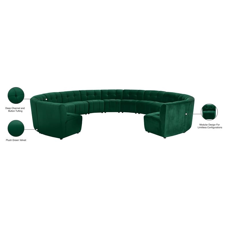 Maklaine 13-Piece Modular Contemporary Velvet Sectional Sofa in Green