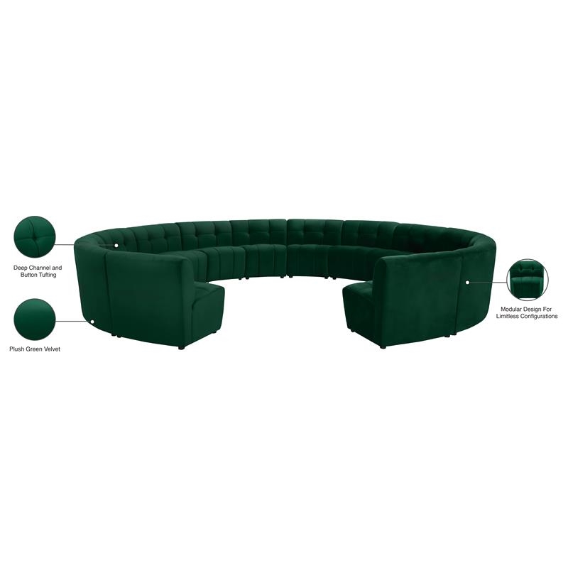 Maklaine 14-Piece Modular Contemporary Velvet Sectional Sofa in Green