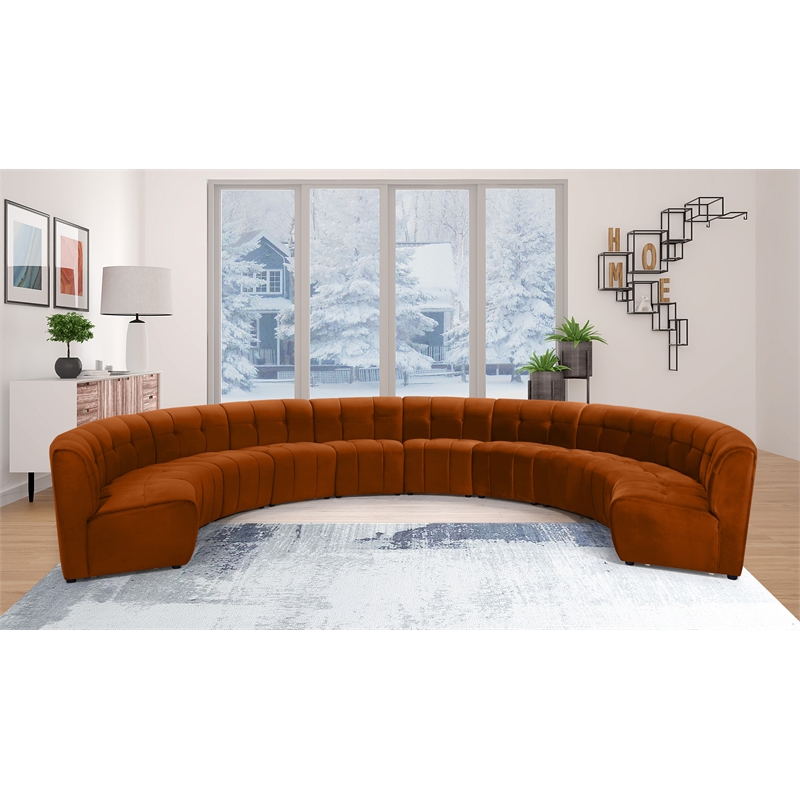 Maklaine 10-Piece Modular Contemporary Velvet Sectional Sofa in Mahogany