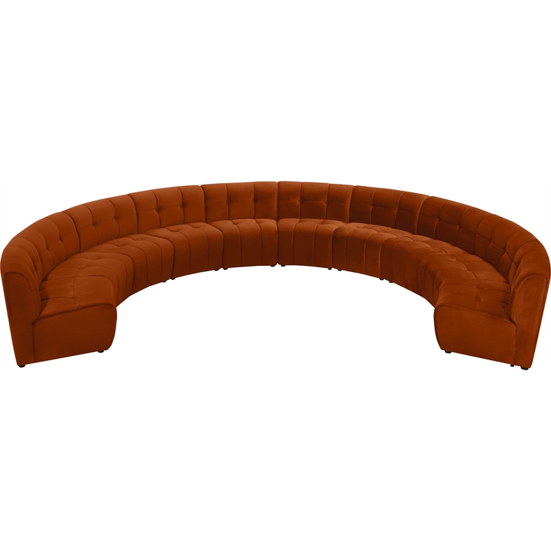 Maklaine 10-Piece Modular Contemporary Velvet Sectional Sofa in Mahogany
