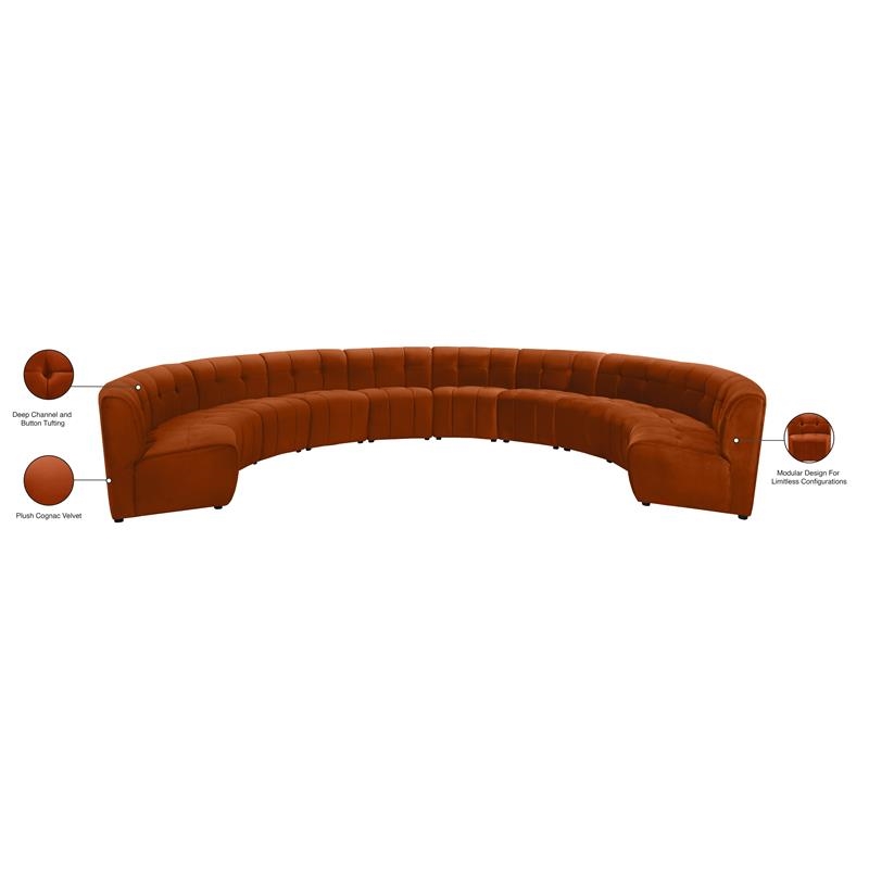 Maklaine 10-Piece Modular Contemporary Velvet Sectional Sofa in Mahogany