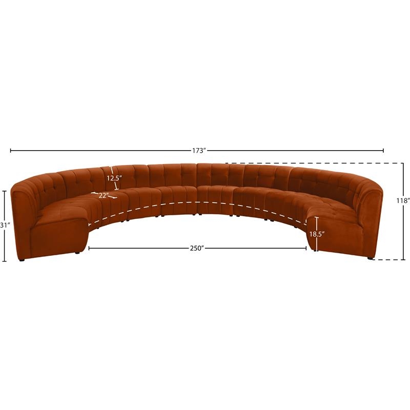 Maklaine 10-Piece Modular Contemporary Velvet Sectional Sofa in Mahogany
