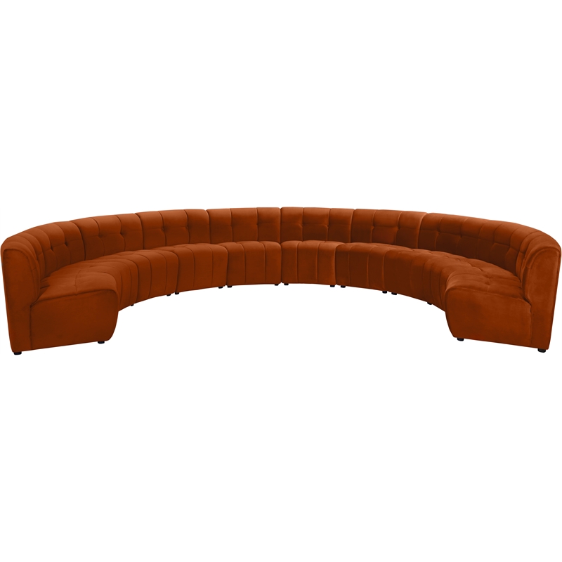 Maklaine 10-Piece Modular Contemporary Velvet Sectional Sofa in Mahogany