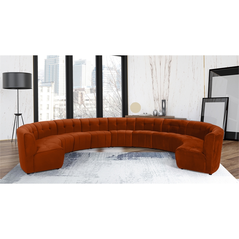 Maklaine 11-Piece Modular Contemporary Velvet Sectional Sofa in Mahogany