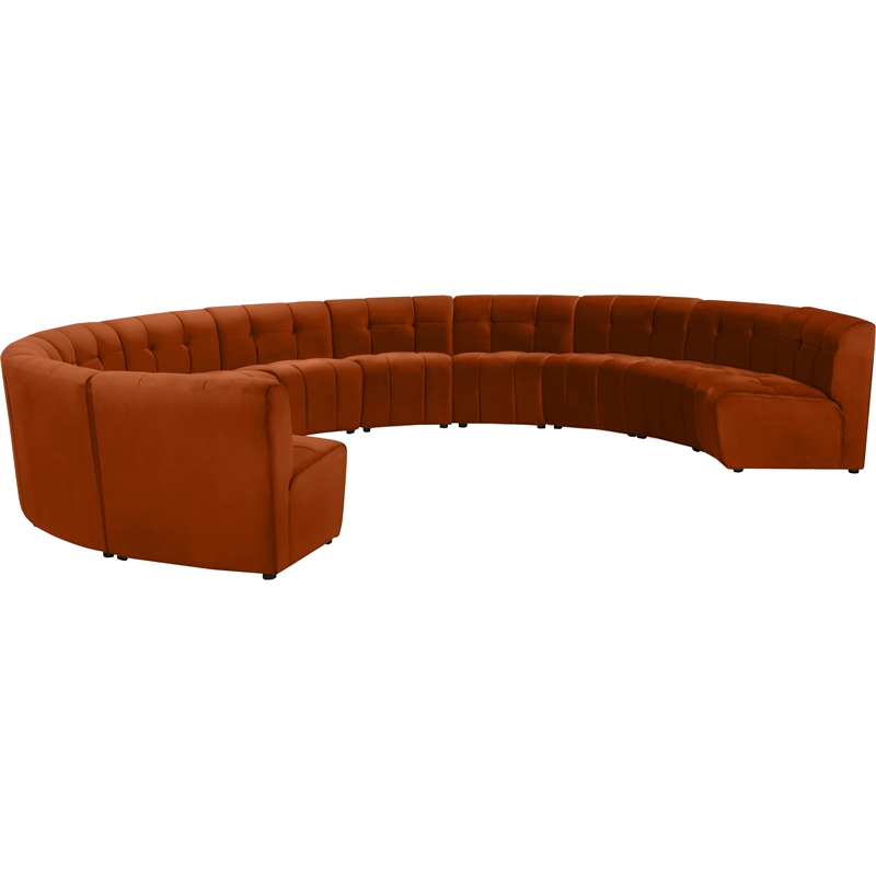 Maklaine 11-Piece Modular Contemporary Velvet Sectional Sofa in Mahogany