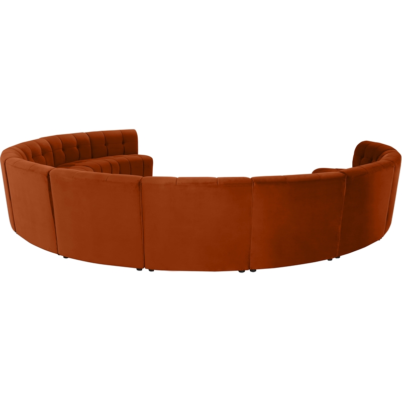 Maklaine 11-Piece Modular Contemporary Velvet Sectional Sofa in Mahogany