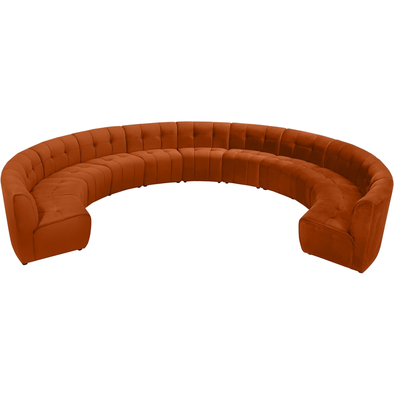 Maklaine 11-Piece Modular Contemporary Velvet Sectional Sofa in Mahogany