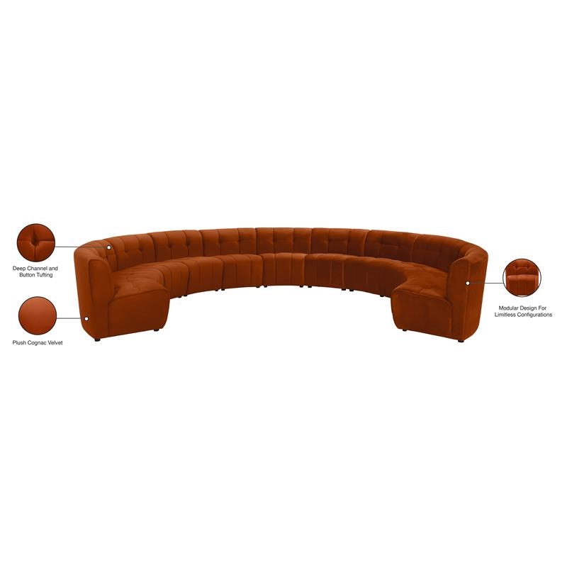 Maklaine 11-Piece Modular Contemporary Velvet Sectional Sofa in Mahogany