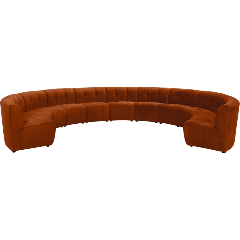 Maklaine 11-Piece Modular Contemporary Velvet Sectional Sofa in Mahogany