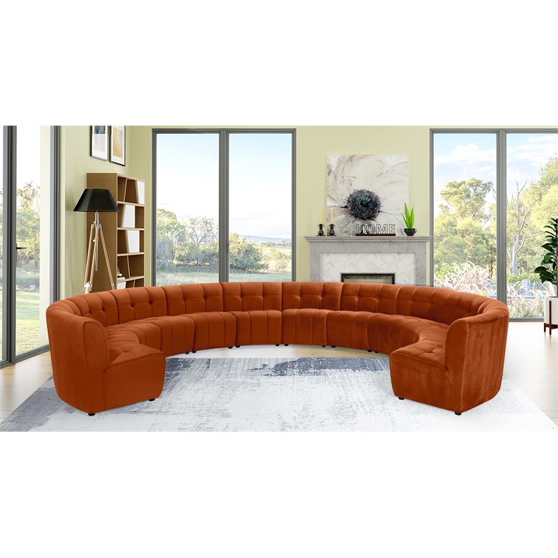 Maklaine 12-Piece Modular Contemporary Velvet Sectional Sofa in Mahogany