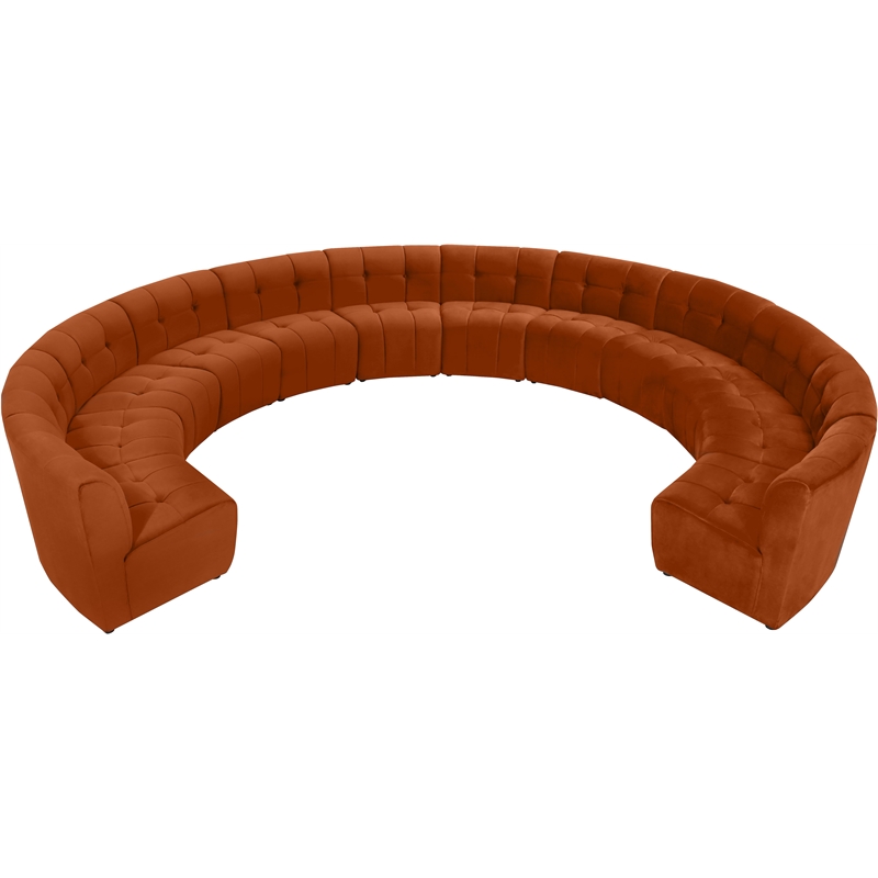 Maklaine 12-Piece Modular Contemporary Velvet Sectional Sofa in Mahogany