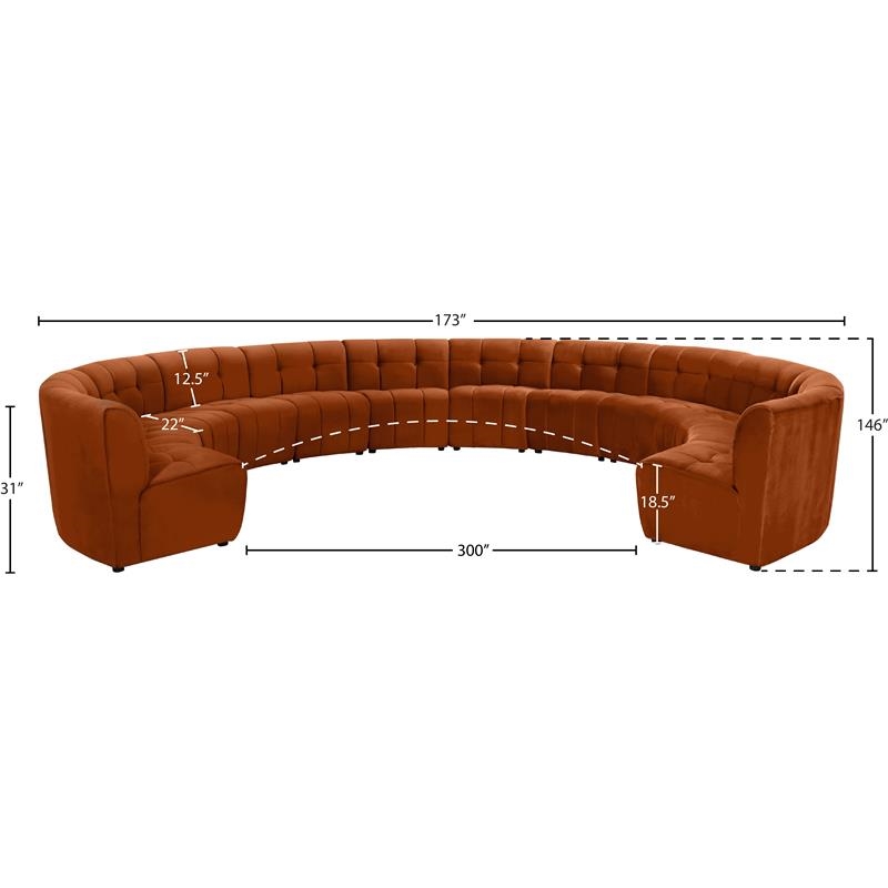Maklaine 12-Piece Modular Contemporary Velvet Sectional Sofa in Mahogany