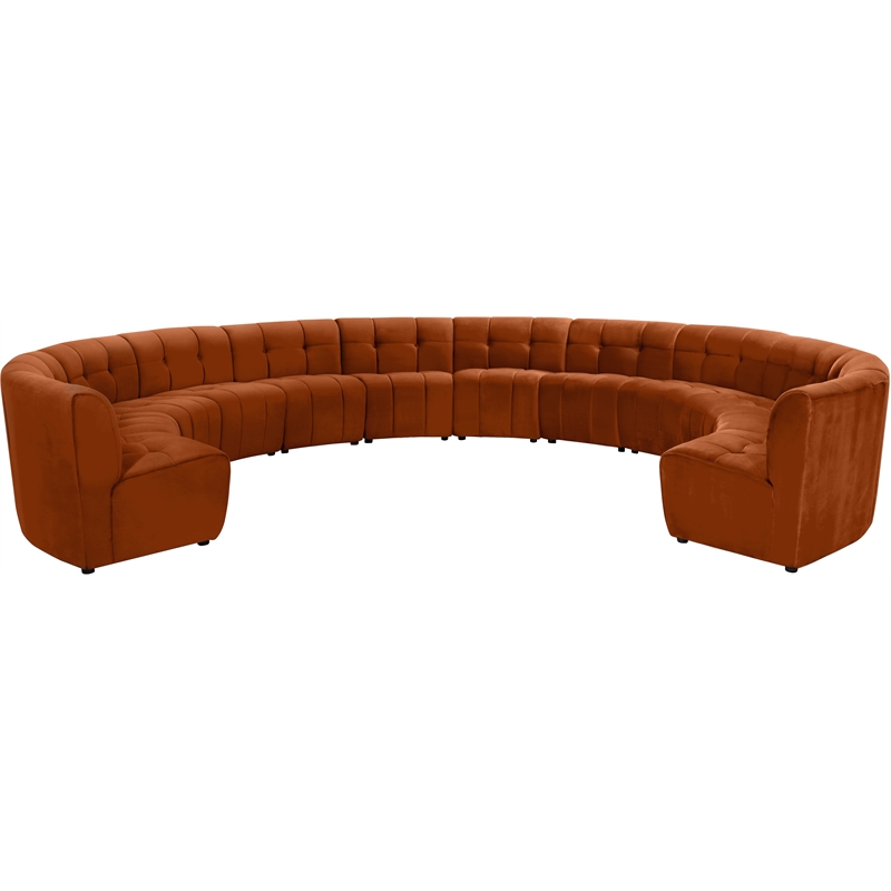 Maklaine 12-Piece Modular Contemporary Velvet Sectional Sofa in Mahogany