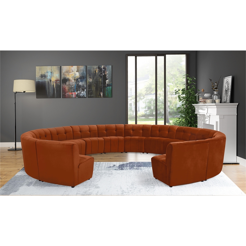Maklaine 14-Piece Modular Contemporary Velvet Sectional Sofa in Mahogany