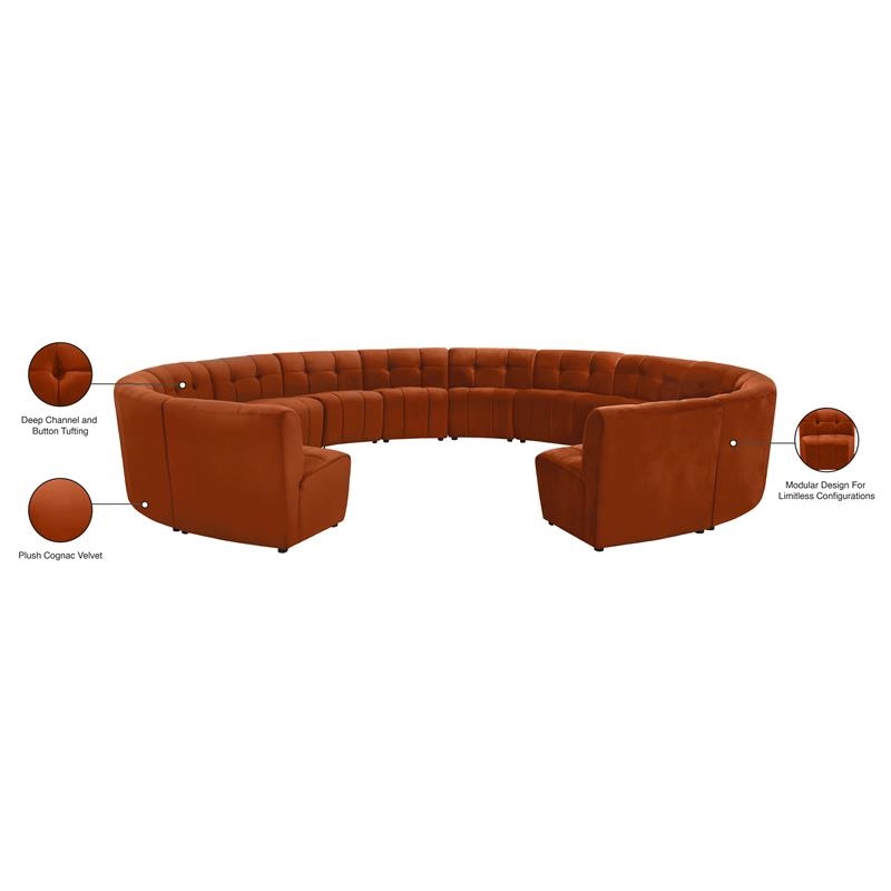 Maklaine 14-Piece Modular Contemporary Velvet Sectional Sofa in Mahogany