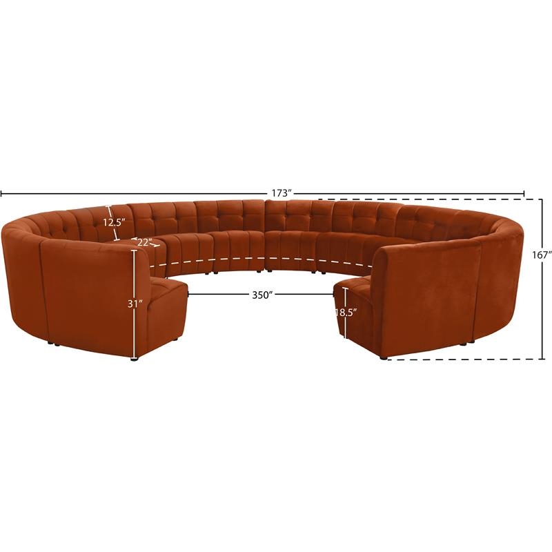 Maklaine 14-Piece Modular Contemporary Velvet Sectional Sofa in Mahogany