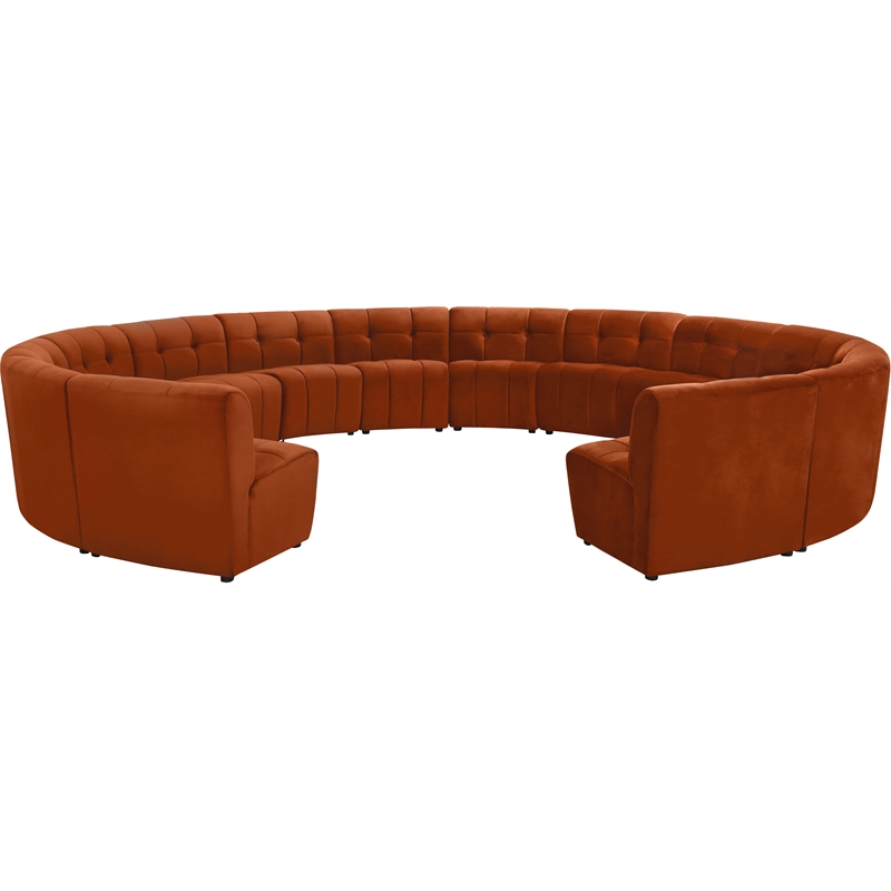 Maklaine 14-Piece Modular Contemporary Velvet Sectional Sofa in Mahogany