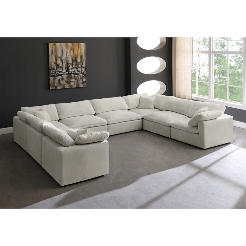 Maklaine Contemporary Cream Velvet Down Filled Modular Sectional Sofa