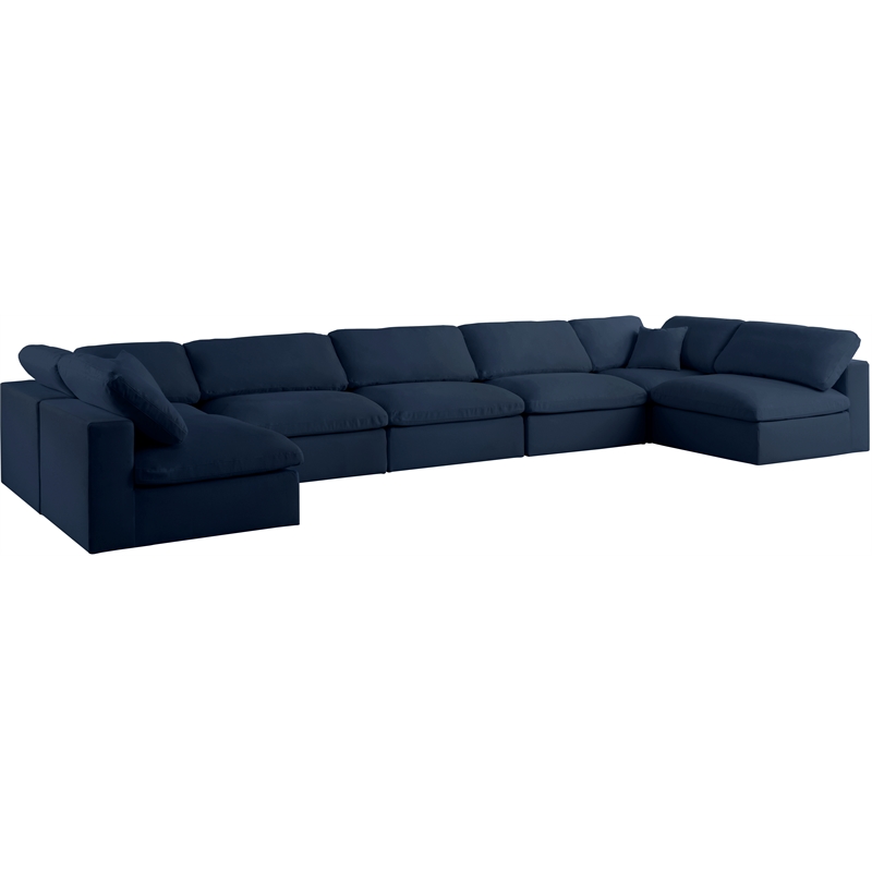 Maklaine Contemporary Navy Linen Fabric Deluxe Modular Sectional Sofa