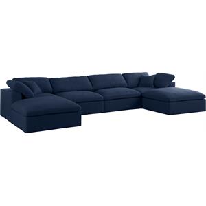 Maklaine Contemporary Navy Durable Linen Fabric Modular Sectional Sofa