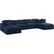 Maklaine Contemporary Navy Durable Linen Fabric Modular Sectional Sofa