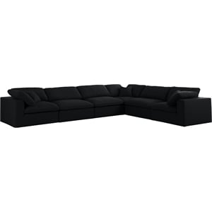 Maklaine Contemporary Black Linen Fabric Deluxe Modular Sectional Sofa