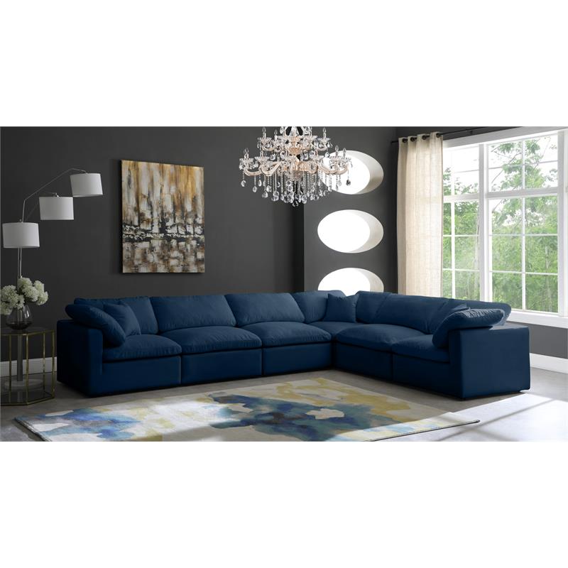 Maklaine Contemporary Standard Navy Velvet Cloud Modular Sectional Sofa