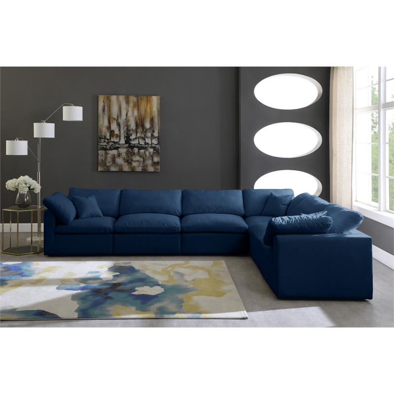 Maklaine Contemporary Standard Navy Velvet Cloud Modular Sectional Sofa