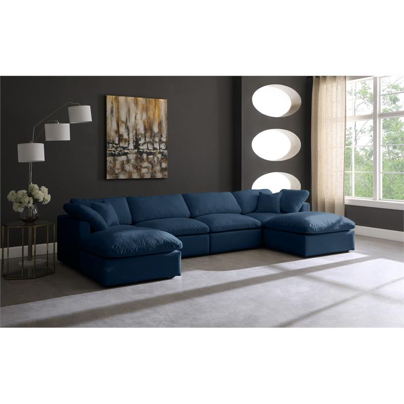 Maklaine Contemporary Velvet Standard Cloud Modular Sectional Sofa in Navy