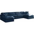 Maklaine Contemporary Velvet Standard Cloud Modular Sectional Sofa in Navy