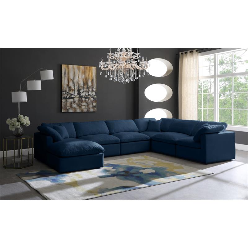Maklaine Contemporary Standard Navy Velvet Cloud Modular Sectional Sofa