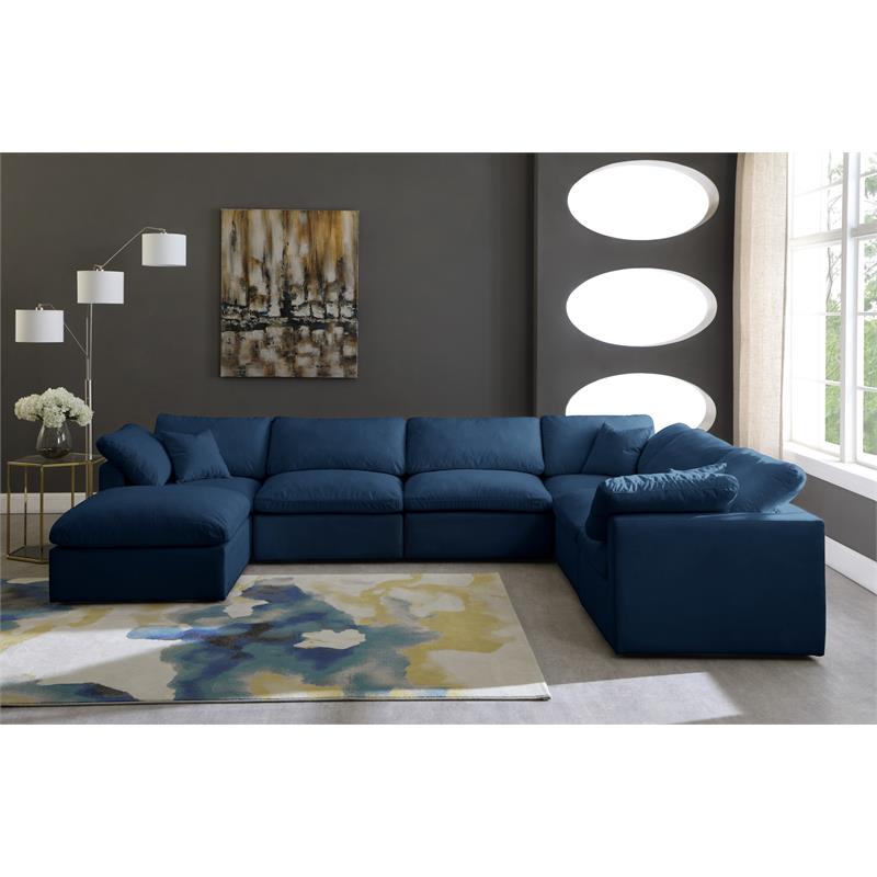 Maklaine Contemporary Standard Navy Velvet Cloud Modular Sectional Sofa