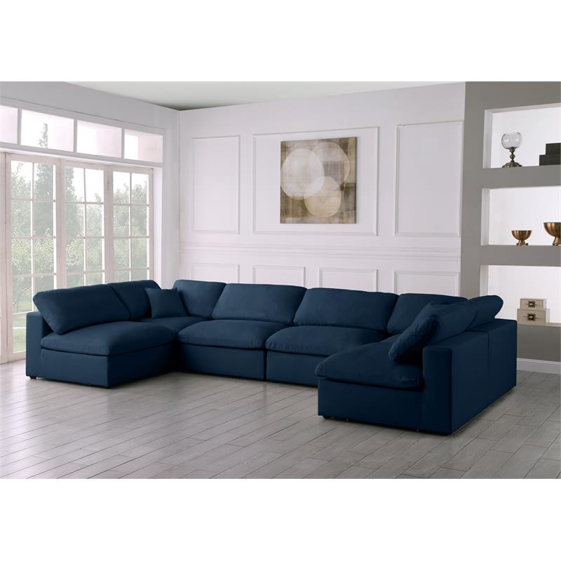 Maklaine Contemporary Soft Velvet Standard Cloud Modular Sectional Sofa in Navy