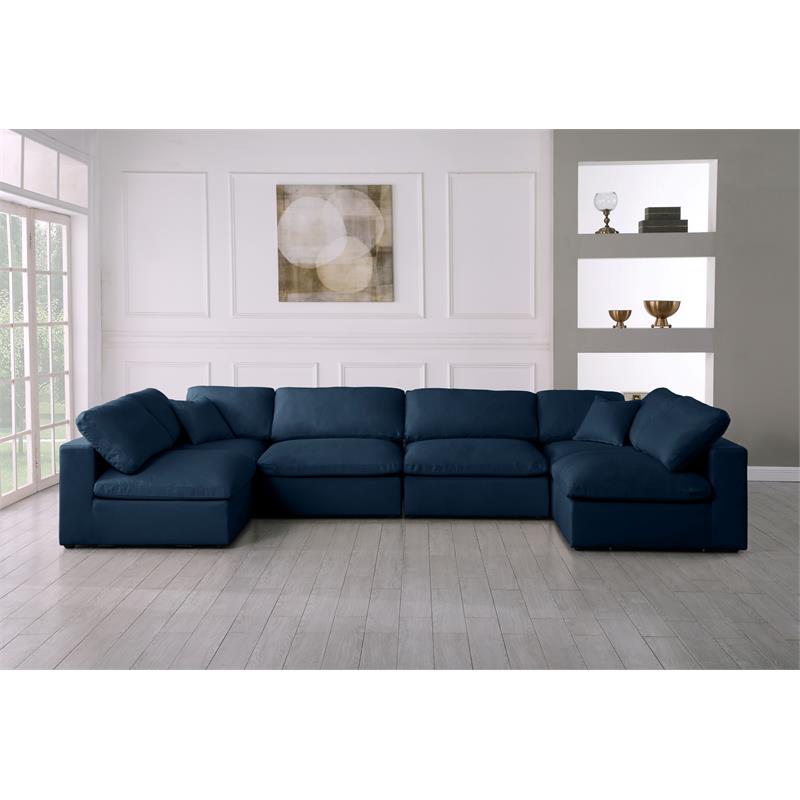 Maklaine Contemporary Soft Velvet Standard Cloud Modular Sectional Sofa in Navy