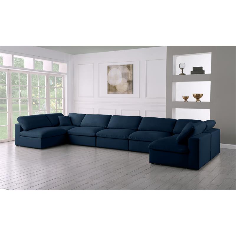 Maklaine Contemporary Navy Velvet Standard Cloud Modular Sectional Sofa