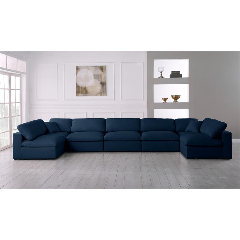 Maklaine Contemporary Navy Velvet Standard Cloud Modular Sectional Sofa