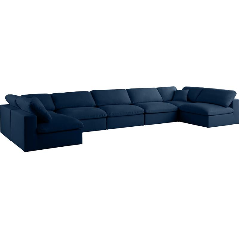 Maklaine Contemporary Navy Velvet Standard Cloud Modular Sectional Sofa