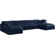 Maklaine Contemporary Navy Velvet Down Filled Overstuffed Modular Sectional Sofa