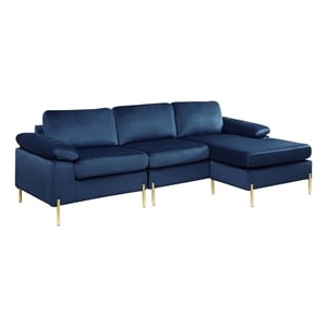 Maklaine Velvet Blue Sectional Sofa Rectangular Cushioned Arms 101.2&quot Unassembled