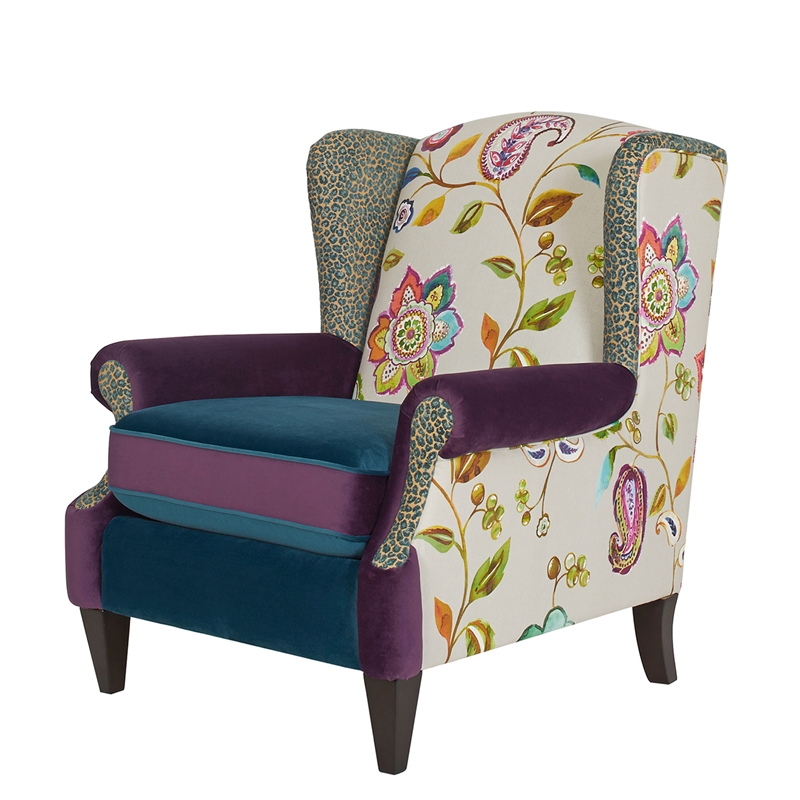 Maklaine Modern Wingback Accent Arm Chair in Multicolored Floral