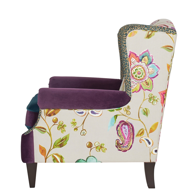 Maklaine Modern Wingback Accent Arm Chair in Multicolored Floral