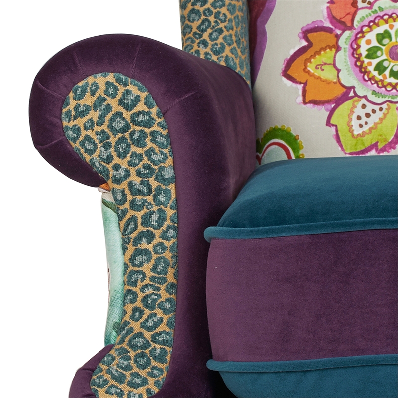Maklaine Modern Wingback Accent Arm Chair in Multicolored Floral