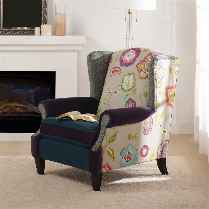 Maklaine Modern Wingback Accent Arm Chair in Multicolored Floral
