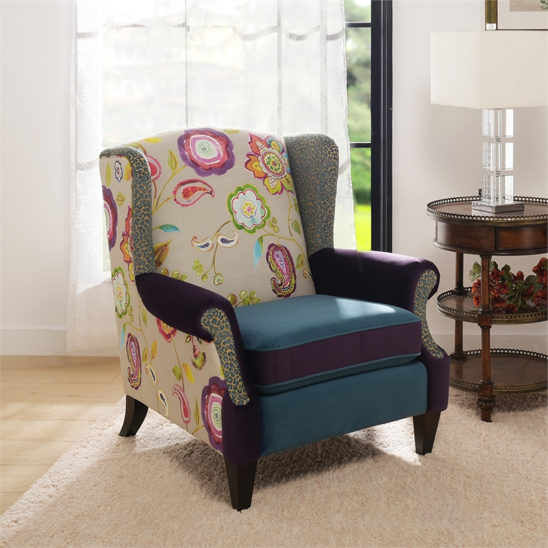 Maklaine Modern Wingback Accent Arm Chair in Multicolored Floral