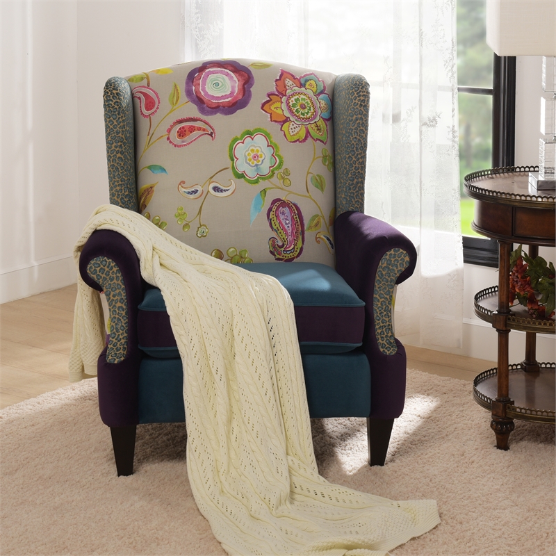 Maklaine Modern Wingback Accent Arm Chair in Multicolored Floral