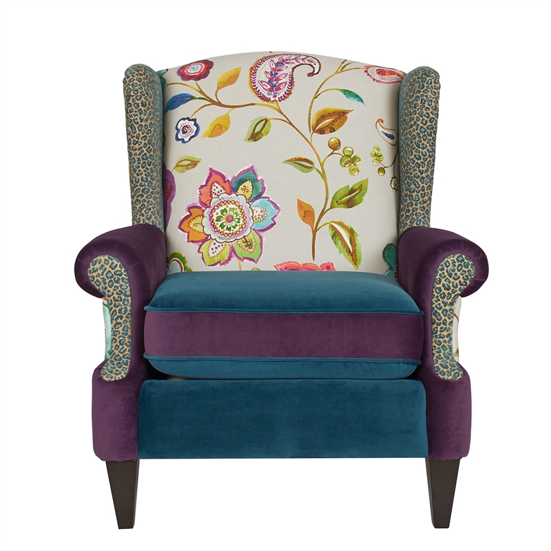 Maklaine Modern Wingback Accent Arm Chair in Multicolored Floral