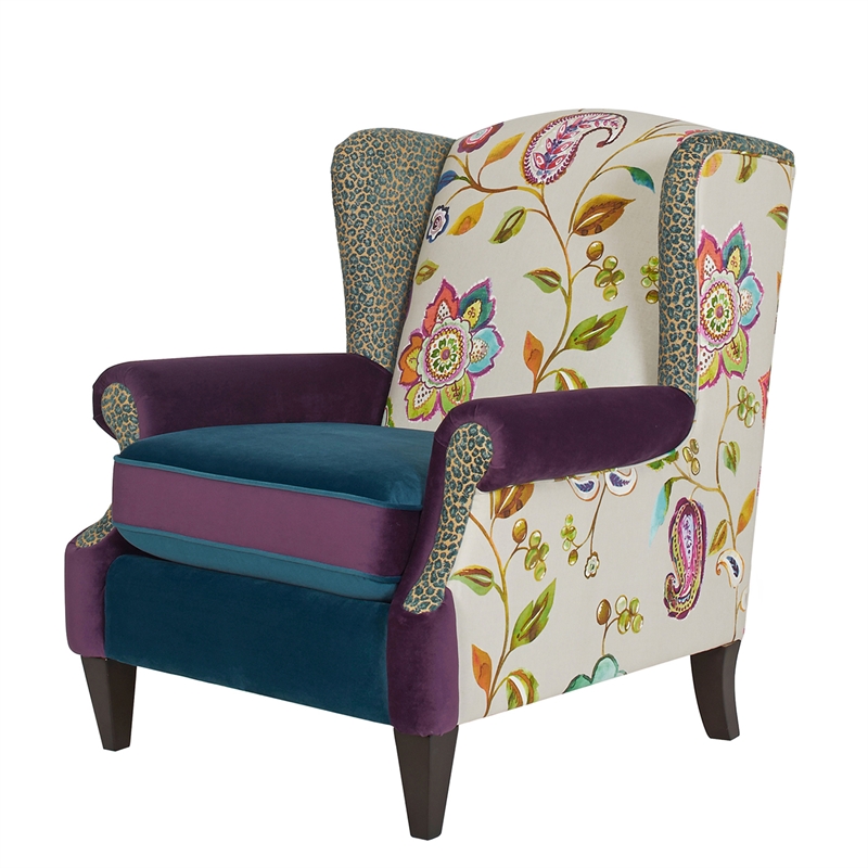 Maklaine Modern Wingback Accent Arm Chair in Multicolored Floral