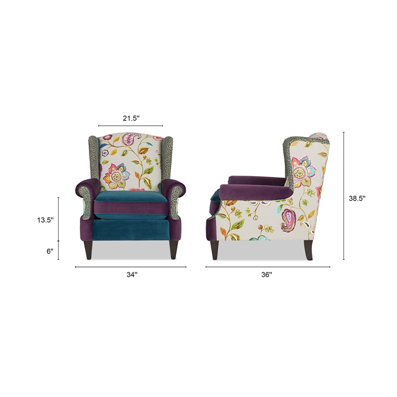 Maklaine Modern Wingback Accent Arm Chair in Multicolored Floral